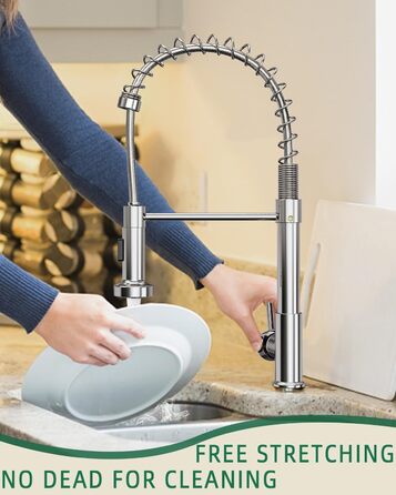 Кухонний змішувач з висувним виливом та душем, поворотний на 360°, з двома режимами розпилення, одноlever, хром