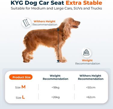 KYG Dog Car Seat - Extra Stable, Waterproof, Non-Slip - Reinforced Dog Seat for Medium & Large Dogs - L: 70x55x36cm