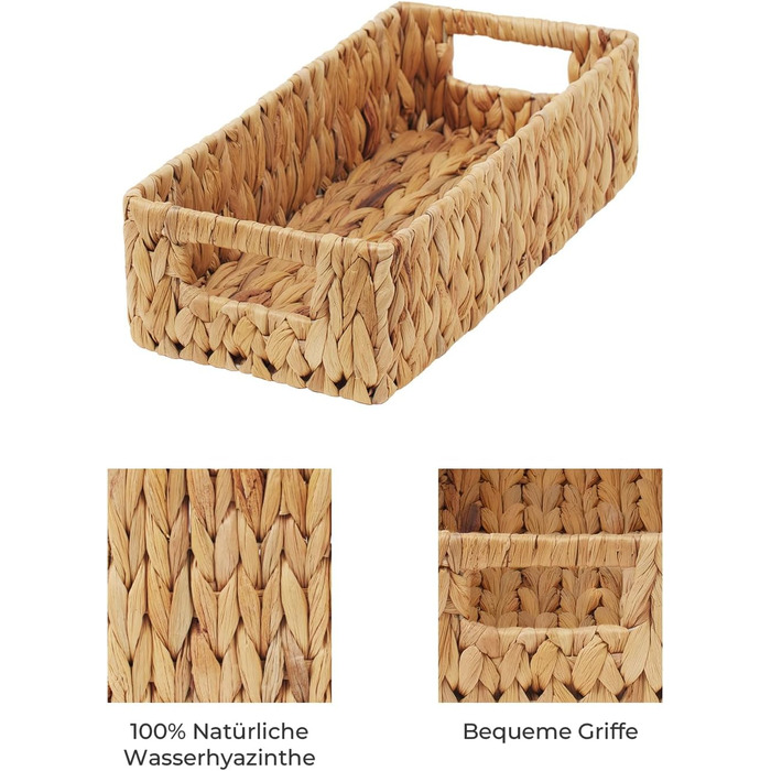 StorageWorks Woven Water Hyacinth Baskets, 2-Piece Set - Storage Baskets Woven from Water Hyacinth, 33x21x18cm Water Hyacinth Storage Basket Rectangular Shelf Basket with Double Handle for Gifts (Natural Color (Water Hyacinth), 28.5cm*19cm*9cm)