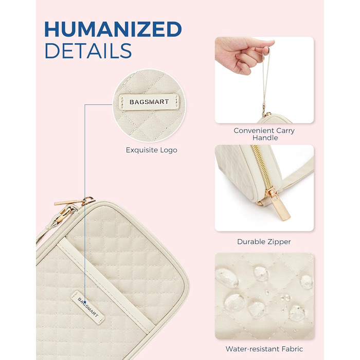 Органайзер для кабелів Bagsmart: кейс для електронних аксесуарів, подорожі, USB, зарядні пристрої, кабель для мобільного телефону, бежевий