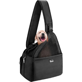 Dog-friendly sling carriers, hands-free travel bag for small pets with adjustable straps, hardboard base, safety belt, for dogs up to 2.8kg, wider version (L (For pets under 5.5kg), Black)