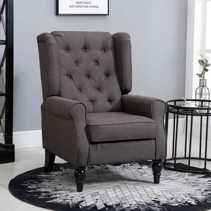 HOMCOM Single Armchair Recliner with Tufting, Wooden Feet, Brown, 76x86x108 cm, Comfortable Single Chair for Living Room & Reading Nook