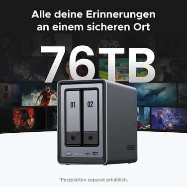 NAS UGREEN NASync DXP2800: 2-Bay, Intel N100, 8GB DDR5 RAM, 2.5GbE, M.2 NVMe, HDMI 4K, для дому та офісу (без дисків)