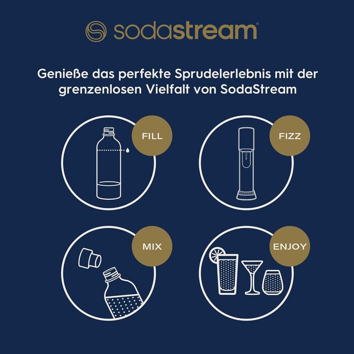 Sodastream Enso Premium – Сифон для газування води з нержавіючої сталі, чорний + CO2 балон 1л (пляшка в комплекті, придатна для миття в посудомийній машині)