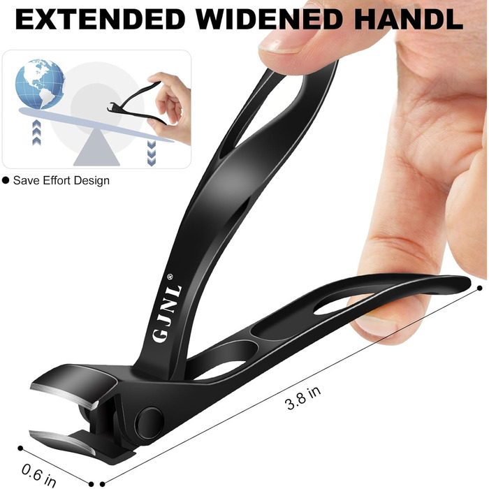 Ножиці для товстих нігтів, кутовий гострий нігтьовий кліпер для ніг з контейнером для чоловіків, довга ручка, вигнута леза (чорний)