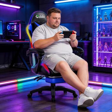 Геймерське крісло Czlolo RGB LED з підставкою для ніг, ергономічне, для дорослих та дітей, блакитне