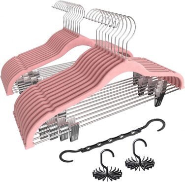 Валiзочка для одягу VECELO Premium з металевими зажимами, неслизька та економна, з 1 магічною валізочкою та 2 тримачами для краваток, ідеальна для жінок та чоловіків, 20 шт., рожевий