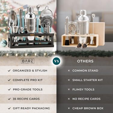 Набір бармена BARE BARREL® для приготування коктейлів | 16 предметів | Шейкер, барне аксесуар, інструменти для дому | 35 рецептів | Подарунковий набір