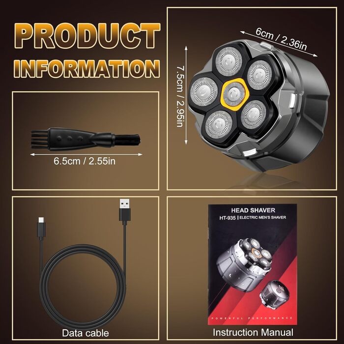 Електричний гостростример для голови чоловічий з LED-дисплеєм, водонепроникний, 6D гнучкий, з плаваючою головкою, для сухого та вологого гоління