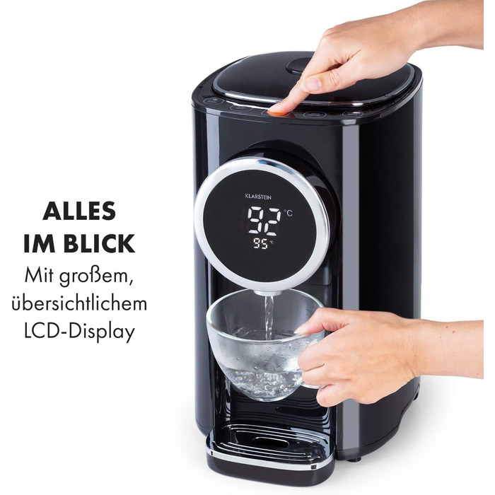 Klarstein Hot Spring Plus Hot Water Dispenser, Water Tank: 5 Liters, Large LCD Display, Temperatures: 45-95 °C, Stainless Steel Water Tank, Dry-Run & Overheating Protection, Child Lock, black