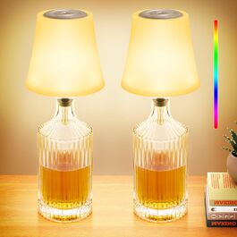 Світлодіодні настільні лампи бездротові 2 шт, IP54, акумуляторні пляшкові лампи, 7 режимів, димування, 5200mAh, сенсорне управління, для ресторанів, спальні (Білий)