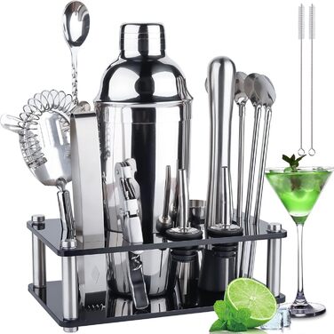 Набір для коктейлів, нержавіюча сталь, 17 предметів, 750мл шейкер, барний аксесуар для дому та бару