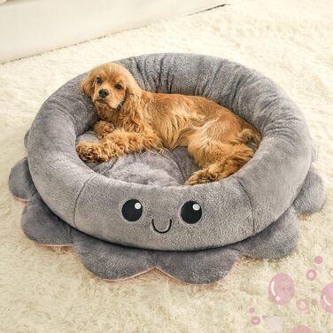 Кругле ліжко для собак та котів Jiupety Boho, рожеве/сіре, XL, знімний коврик, для великих собак