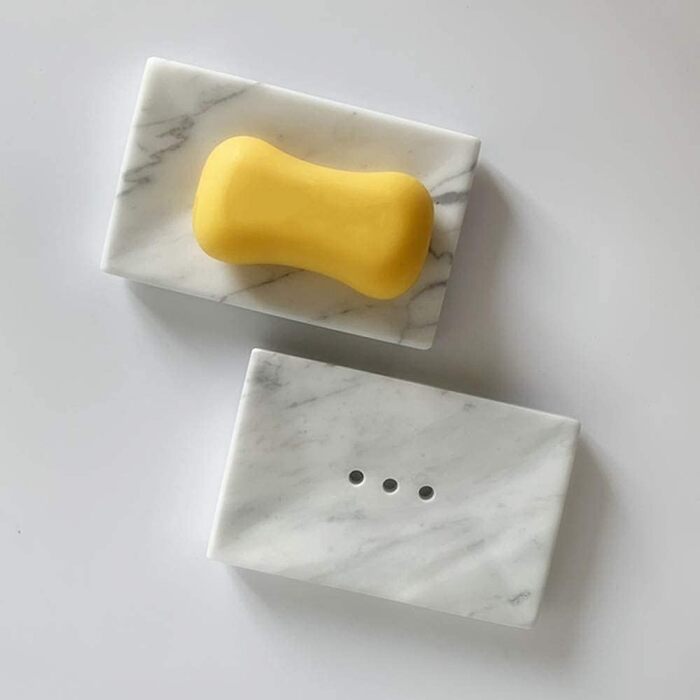 StonePlus Soap Dish/Face Sponge Holder/Bathroom Makeup Sponge Holder with Drain Hole (White Carrara)