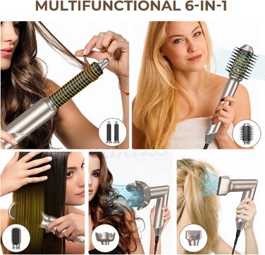 UKLISS 6-в-1 Airstyler: Фен-щітка, локони, укладка, іонізація 60 000 U/min, золотий