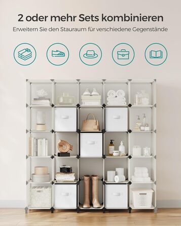 SONGMICS Cube Shelf with 6 Boxes, Shelving System, Storage Shelf with 6 Cubes, DIY, Expandable, Space-Saving, Bedroom, White LPC062W06