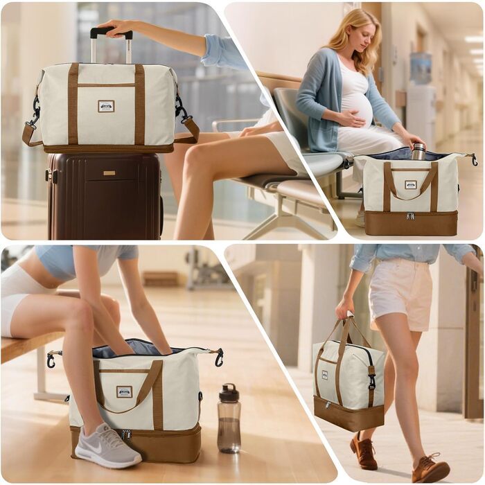 Сумка дорожня жіноча Lekesky Reisetasche (24л, коричнева) з відділенням для взуття - для ручної поклажі Ryanair 40x20x25 см, у подорож, спортзал, лікарню