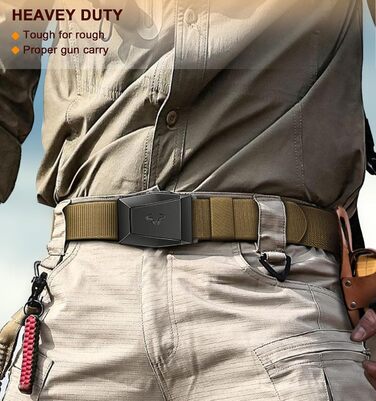 Тактичний пояс BULLIANT для чоловіків, робочий пояс, військовий, для піших прогулянок, 3.8 см, швидкознімна металева пряжка, регульований розмір 115 см (також доступний 100 см)