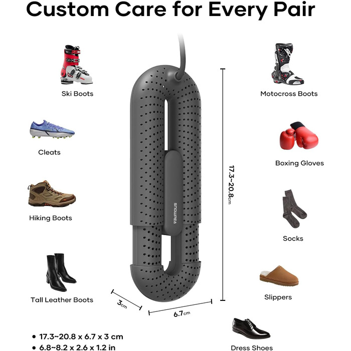 Електрична сушарка для взуття Snowpea: сушарка для черевиків, усунення запаху, автоматичне вимкнення (сірий)