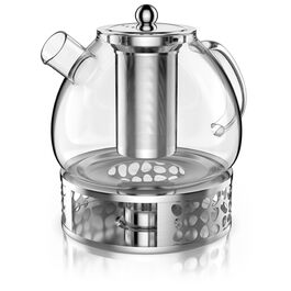 Скляний чайник Arendo з підставкою для підігріву та ситом, 1500 мл, термостійке боросилікатне скло, для листового, трав'яного та фруктового чаю