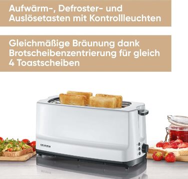 Тостер Severin AT 2232 з підставою для бургерів, 4 тости, нержавіюча сталь, 800 Вт, білий/сірий