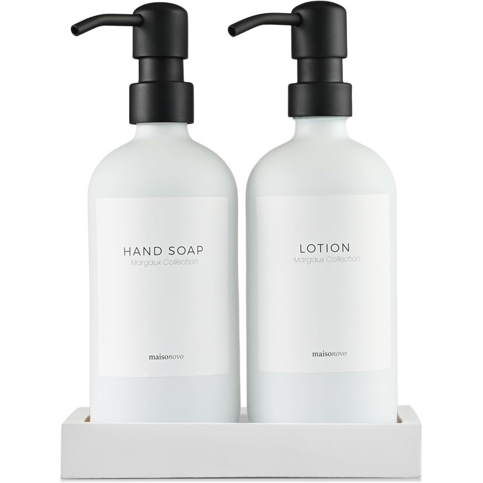 Набір диспенсерів для мила та лосьйону MaisoNovo: 2 диспенсерів по 500 мл + піднос з шиферу, чорний, для ванної та кухні