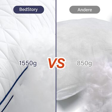 BedStory Pillow 80x80, 2-Pack 80x80 Pillows with Zipper, 2x1500g Microfiber Pillows Adjustable in Height, Breathable Washable Sleeping Pillows for Allergy Sufferers and Side Sleepers, Oeko Certified 80x80 (2-Pack)