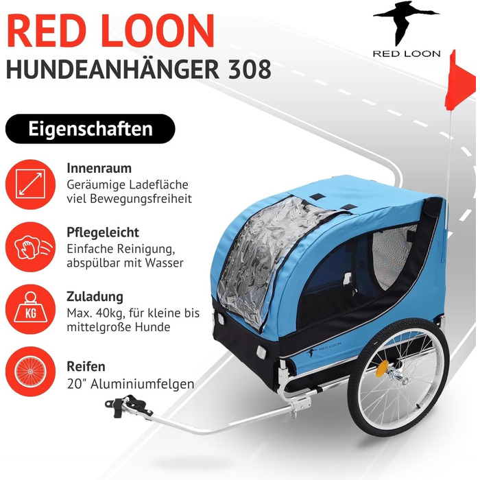 Bike Dog Carrier - Dog Trailer for Bicycle - Blue Dog Bike Trailer - Up to 40kg