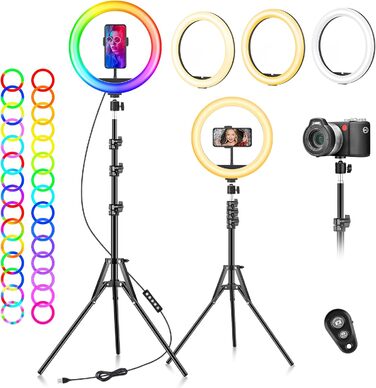 LED кільцева лампа з штативом для смартфона 10 дюймів, 40 RGB режимів, регульована яскравість, для селфі, YouTube, фото та відеозйомки