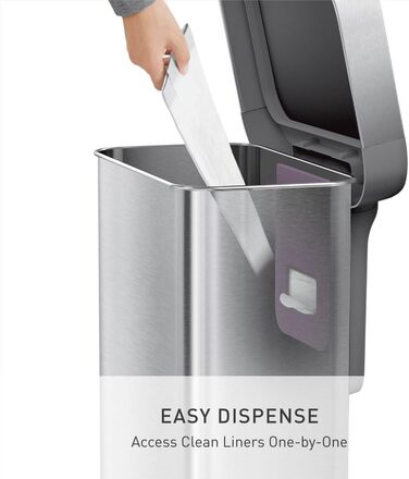 Сміттєвий бак Simplehuman CW2080 45 л з педальним механізмом, з відділенням для пакетів, для кухні, з нержавіючої сталі та сірого пластику