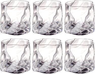 Набір склянок 6 шт. 200 мл - Кришталеві склянки для віскі з нерівномірною поверхнею - склянки для напоїв, кави, коктейлів, лонгдрінків, води, чаю, кави, соку - придатні для миття в посудомийній машині (прозорі)