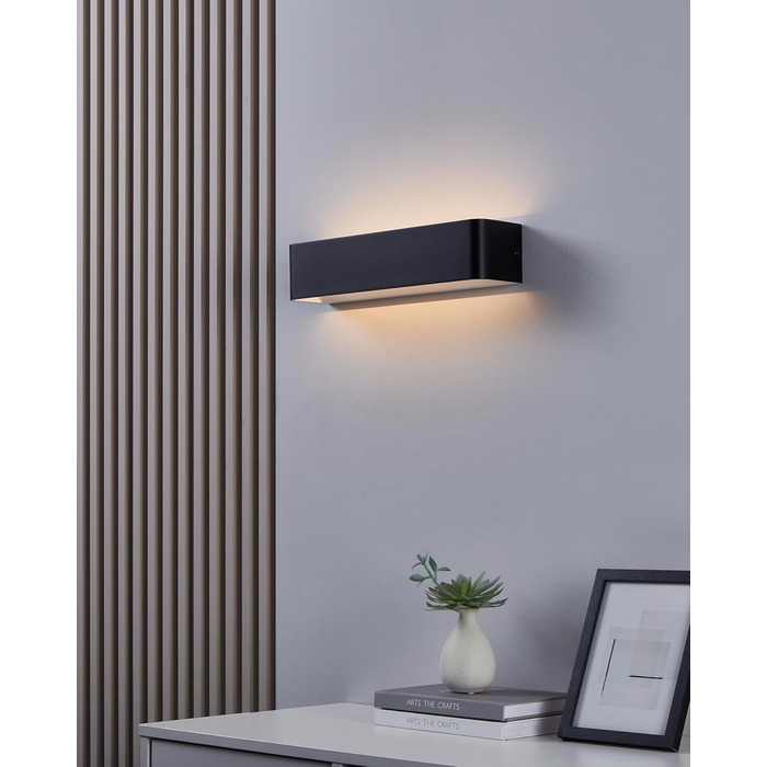 EGLO LED Wall Lamp Sania 5, 1-light wall lamp modern, minimalist, wall lighting made of metal in white, plastic in satin finish, LED bathroom lamp warm white, L, IP44 (36.5 cm, Black)