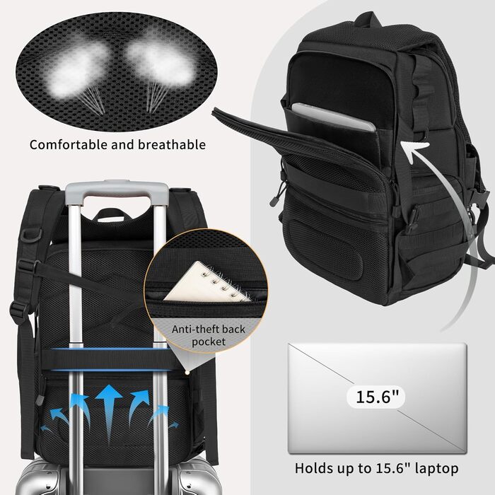 Чорний рюкзак для камери з відділенням для ноутбука 15,6 дюймів, водонепроникний, сумісний з Canon, Nikon, DJI | Знімний вкладиш, підтримка штатива