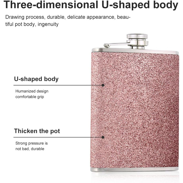 Сталевий фляж з нержавіючої сталі 304, 240 мл з воронкою - без витоку, стильний та портативний набір пляшок для чоловіків та жінок. Сталева фляга для віскі (колір: рожевий)