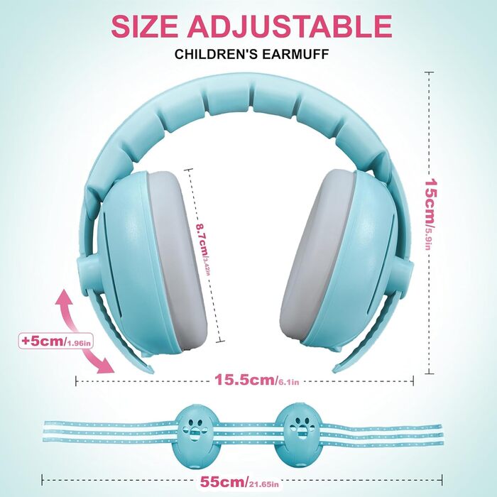 Навушники-затискачі для захисту вух дитини (0-4 роки) - блакитні. Захист від шуму, легка ABS-оболонка, регульоване наголов'я, для сну, подорожей та повсякденного використання