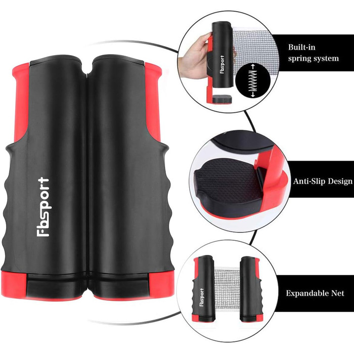 FBSPORT Набір для настільного тенісу Професійний: 2 ракетки, сітка, 6 м'ячів, сумка. Для гри в приміщенні та на вулиці. Чорний