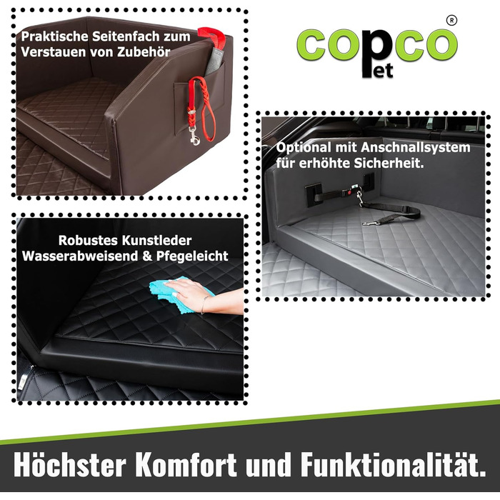 CopcoPet Автомобільне ліжко для собак у багажник, 110x90x38 см, штучна шкіра, захист багажника, водовідштовхувальне, стійке до подряпин, з захисним покривалом, для подорожей (Коричневе)