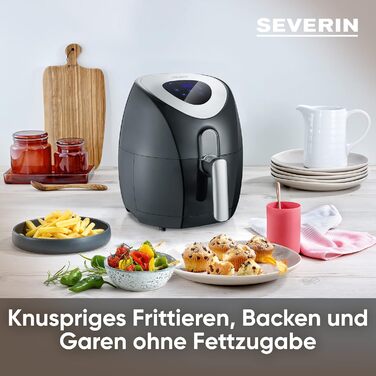 SEVERIN аерофритюрниця 3,2 л, 6 програм, без жиру, чорна/нерж. сталь