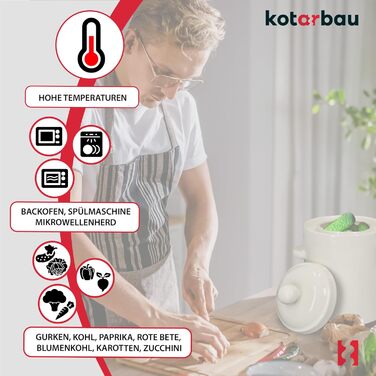 Керамічний бочонок для квашення 2,5 л KOTARBAU, білий – глечик для квашеної капусти, огірків, кімчі, ферментації, з кришкою, кам'яний горщик