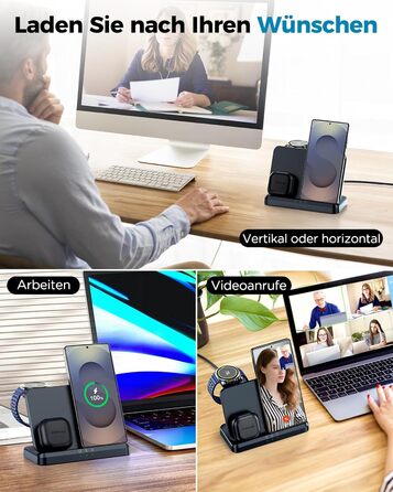 Бездротова зарядка EGV 3-в-1 для Samsung Galaxy S25 Ultra/S24/S23, Z Fold/Flip 7/6, Buds, Watch Ultra/8/7, знімний адаптер, чорний