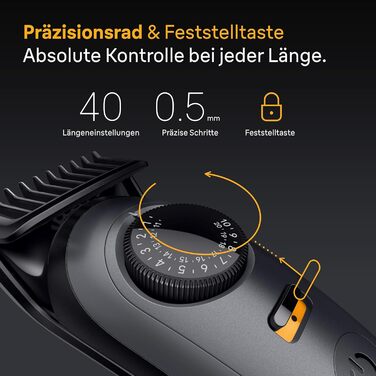 Триммер для бороди Braun Series 5 BT5525: Електрична машинка для стрижки бороди з 5 насадками, водонепроникна, 40 налаштувань довжини, сірий