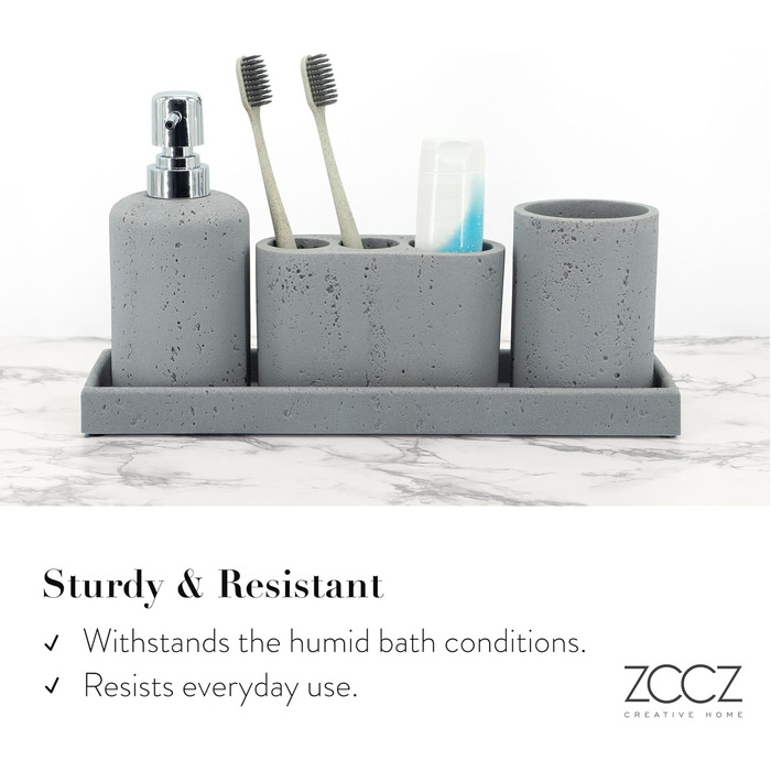 ZCCZ 4-Piece Bathroom Accessory Set, Black, with Soap Dispenser, Toothbrush Holder, Bathroom Tumbler, and Vanity Tray, Decorative Countertop Organizer