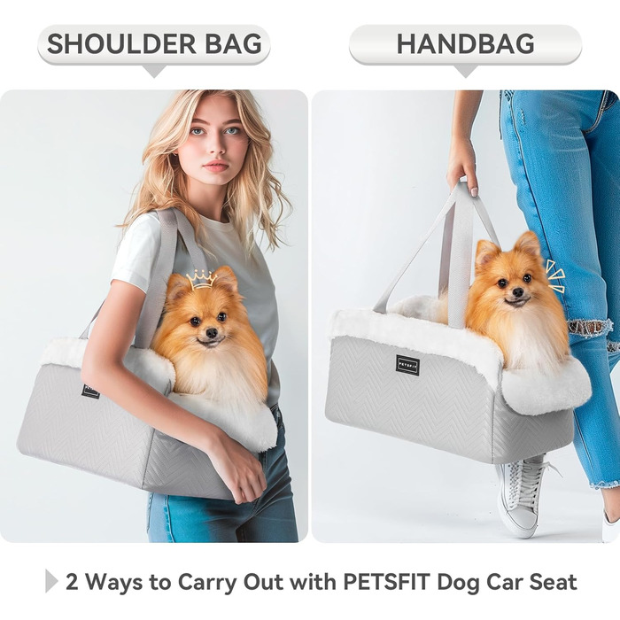 Автокрісло для собак PETS FITHunde Mittelkonsole, сірий та білий колір, до 5 кг, з безпечними ременями та знімним м'яким килимком