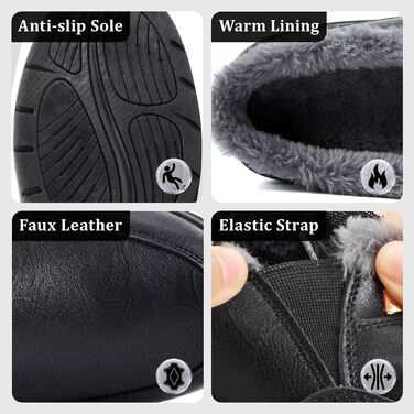 Чоловічі халапи шкіряні зимові теплі з плюшевою підкладкою, чорні, 40 EU