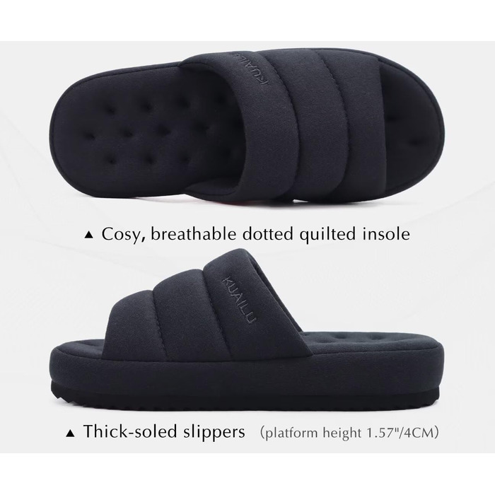 Чоловічі домашні тапочки KuaiLu, стильні, з м'якою устілкою з піною Memory Foam, чорні, 47 EU