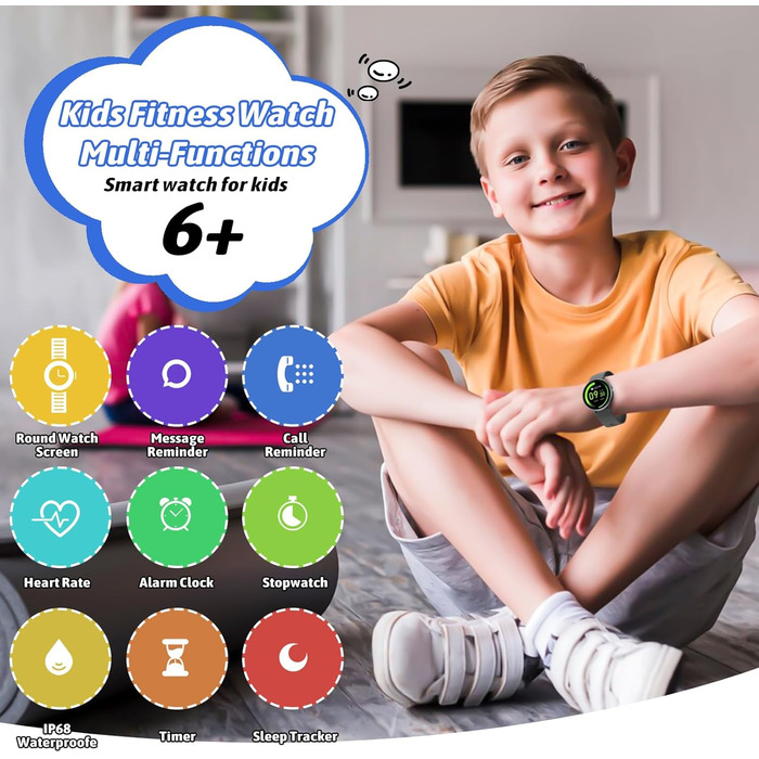 Дитячий розумний годинник - фітнес-трекер з IP68, 19 спортивних режимів, монітором серцевого ритму та сну, крокомером. Чорний колір.