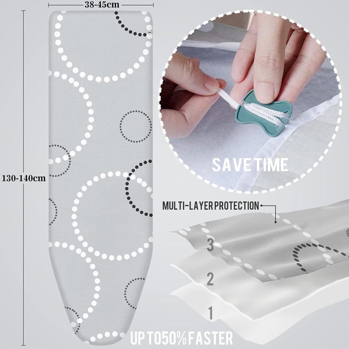 Гладильна дошка з еластичним чохлом, 55x148 см, сірий (швидка установка)