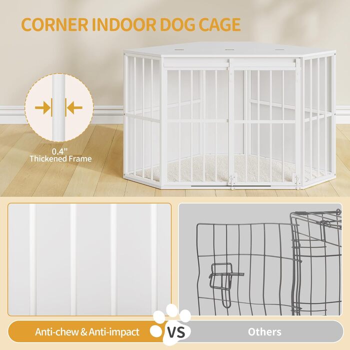 Клітка для собак Hzuaneri Eck-Hundekäfig: зручна собача будка з подушкою та розсувними дверима, 107 x 59,6 x 64 см, білий колір, DFC85903W