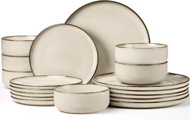 Сервіз посуду Joyfair на 6 осіб, 18 предметів, кераміка, з реактивною глазурью, тарілки для їжі, десертні тарілки, миски для каші, підходить для мікрохвильової печі та посудомийної машини, (Riff Khaki)