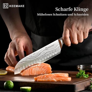 Професійний набір кухонних ножів KEEMAKE (5 предметів) з гострої нержавіючої сталі та ручкою з паккавуда, включаючи ніж сантоку та ніж для хліба, у подарунковій коробці